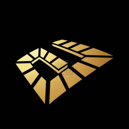 Ilustración de Letra rayada abstracta de oro Un icono en perspectiva sobre un fondo negro - Imagen libre de derechos