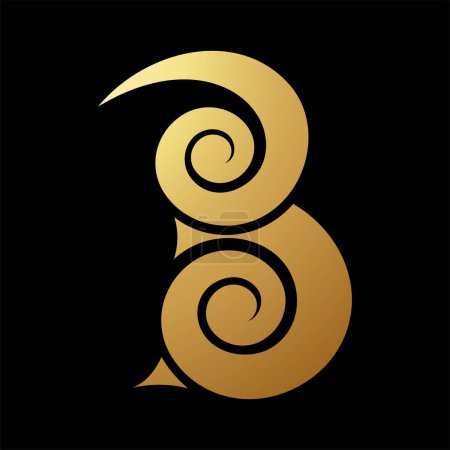 Ilustración de Oro abstracto Swirly y Spiky letra B icono sobre un fondo negro - Imagen libre de derechos