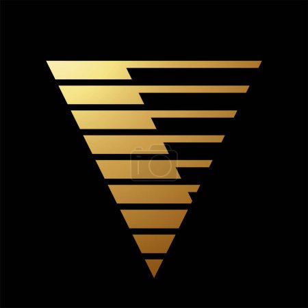 Ilustración de Oro Abstracto Triangular Letra V Icono con Rayas Horizontales sobre Fondo Negro - Imagen libre de derechos