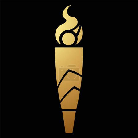 Illustration for Gold Abstract Long Torch and Fire Icon on a Black Background - Royalty Free Image