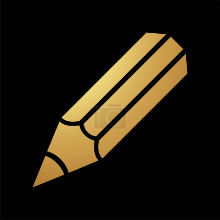 Téléchargez les illustrations : Gold Abstract Icône de papeterie au crayon sur fond noir - en licence libre de droit