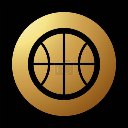 Téléchargez les illustrations : Icône ronde abstraite de basket-ball d'or sur fond noir - en licence libre de droit