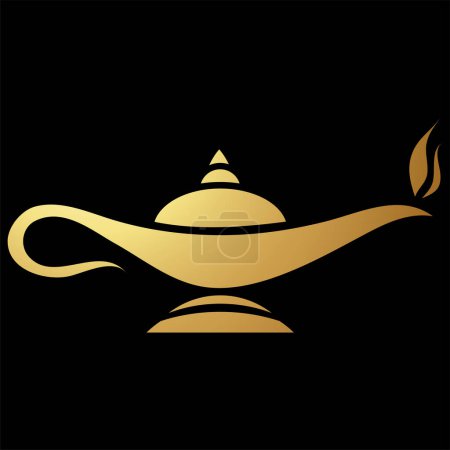 Illustration for Gold Abstract Simplified Magic Lamp Icon on a Black Background - Royalty Free Image