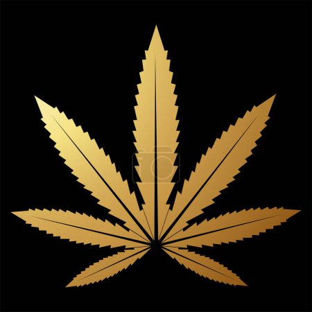 Téléchargez les illustrations : Or abstrait Simplistic Cannabis Leaf Icône sur fond noir - en licence libre de droit