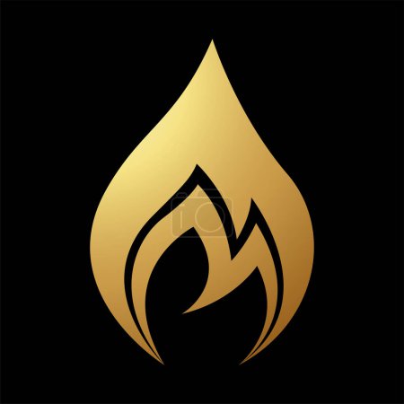 Ilustración de Icono de llama de fuego simplista abstracto de oro sobre un fondo negro - Imagen libre de derechos