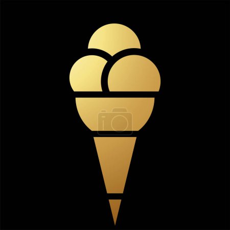 Téléchargez les illustrations : Gold Abstract Icône de crème glacée simpliste sur fond noir - en licence libre de droit