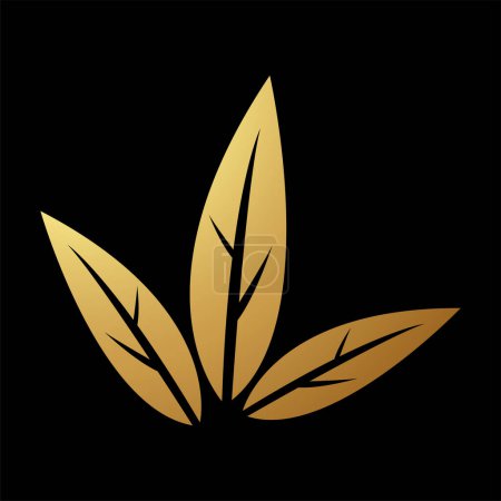Téléchargez les illustrations : Gold Abstract Simplistic Tobacco Leaves Icône sur fond noir - en licence libre de droit