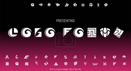 Illustration for Modern Abstract Logo Font Design for English Alphabet with Letters and Numbers Over a Magenta Background - Royalty Free Image