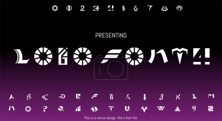 Illustration for Modern Abstract Logo Font Design for English Alphabet with Letters and Numbers Over a Purple Background - Royalty Free Image