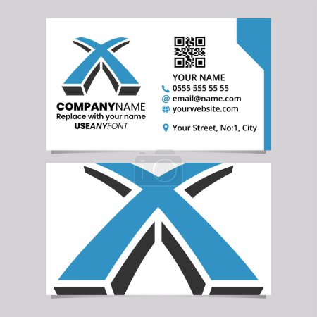 Ilustración de Plantilla de tarjeta de visita azul y negro con icono de la letra X en forma de 3d sobre un fondo gris claro - Imagen libre de derechos