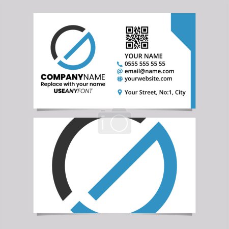 Téléchargez les illustrations : Modèle de carte de visite bleu et noir avec cercle lettre G logo icône sur un fond gris clair - en licence libre de droit
