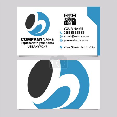 Téléchargez les illustrations : Modèle de carte de visite bleu et noir avec cercle en forme de lettre H logo icône sur un fond gris clair - en licence libre de droit