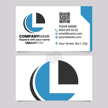 Téléchargez les illustrations : Modèle de carte de visite bleu et noir avec cercle en forme de lettre L Logo icône sur un fond gris clair - en licence libre de droit