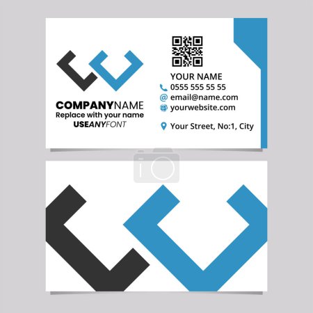 Téléchargez les illustrations : Modèle de carte de visite bleu et noir avec lettre en forme de coin W Logo icône sur un fond gris clair - en licence libre de droit