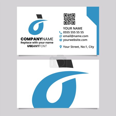Ilustración de Plantilla de tarjeta de visita azul y negra con el icono curvado del logotipo de la letra D sobre un fondo gris claro - Imagen libre de derechos