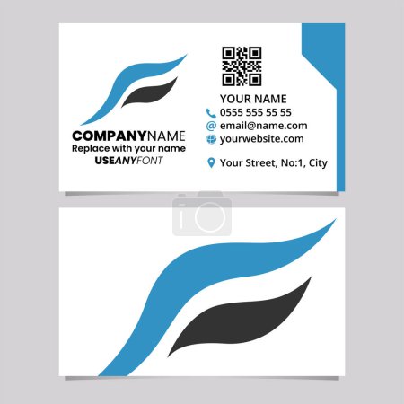 Ilustración de Plantilla de tarjeta de visita azul y negra con el icono de la letra F en forma de ave voladora sobre un fondo gris claro - Imagen libre de derechos