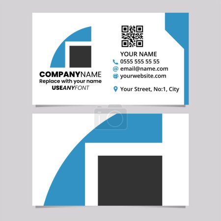 Illustration for Blue and Black Business Card Template with Geometrical Letter R Logo Icon Over a Light Grey Background - Royalty Free Image