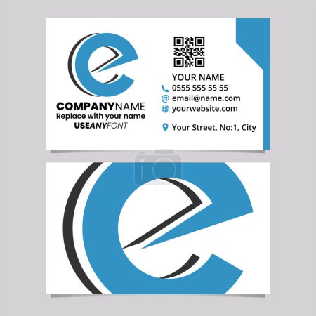Téléchargez les illustrations : Blue and Black Business Card Template with Layered Letter E Logo Icon Over a Light Grey Background - en licence libre de droit