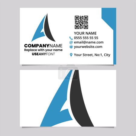 Ilustración de Plantilla de tarjeta de visita azul y negra con carta en forma de avión de papel Un icono de logotipo sobre un fondo gris claro - Imagen libre de derechos