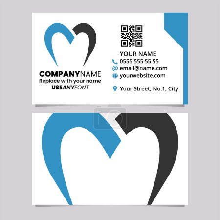 Ilustración de Blue and Black Business Card Template with Parachute Shaped Letter M Logo Icon Over a Light Grey Background - Imagen libre de derechos