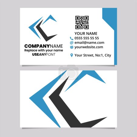 Ilustración de Blue and Black Business Card Template with Pointy Tipped Letter C Logo Icon Over a Light Grey Background - Imagen libre de derechos