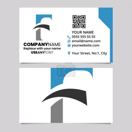 Ilustración de Blue and Black Business Card Template with Pointy Tipped Letter F Logo Icon Over a Light Grey Background - Imagen libre de derechos