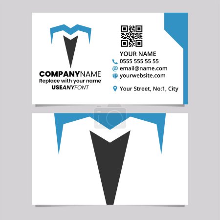 Illustration for Blue and Black Business Card Template with Pointy Tipped Letter T Logo Icon Over a Light Grey Background - Royalty Free Image