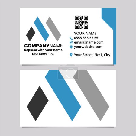 Téléchargez les illustrations : Blue and Black Business Card Template with Rectangle Letter M Logo Icon Over a Light Grey Background - en licence libre de droit