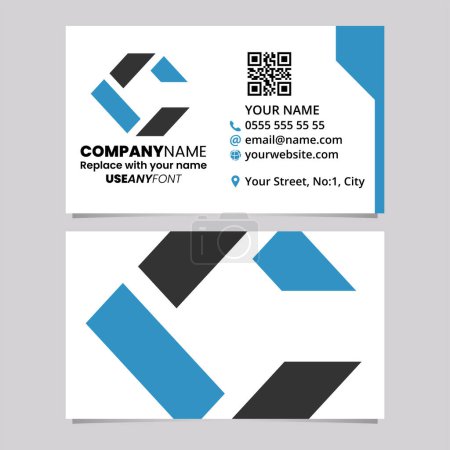 Téléchargez les illustrations : Blue and Black Business Card Template with Rectangle Shaped Letter C Logo Icon Over a Light Grey Background - en licence libre de droit