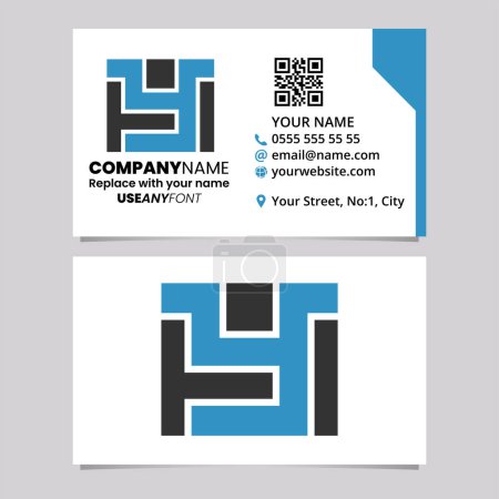 Ilustración de Blue and Black Business Card Template with Rectangle Shaped Letter Y Logo Icon Over a Light Grey Background - Imagen libre de derechos