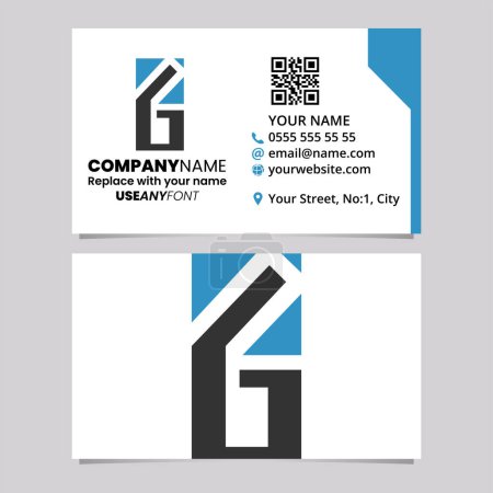 Ilustración de Blue and Black Business Card Template with Rectangular Letter G Logo Icon Over a Light Grey Background - Imagen libre de derechos