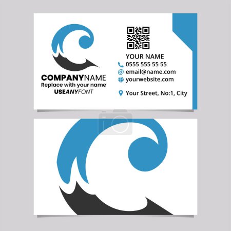 Ilustración de Blue and Black Business Card Template with Round Curly Letter C Logo Icon Over a Light Grey Background - Imagen libre de derechos