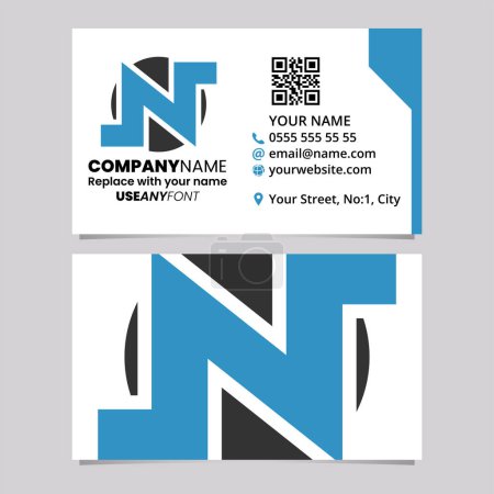 Ilustración de Blue and Black Business Card Template with Round Bold Letter N Logo Icon Over a Light Grey Background - Imagen libre de derechos