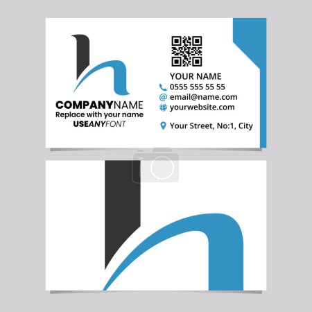 Ilustración de Blue and Black Business Card Template with Round Spiky Shaped Letter H Logo Icon Over a Light Grey Background - Imagen libre de derechos