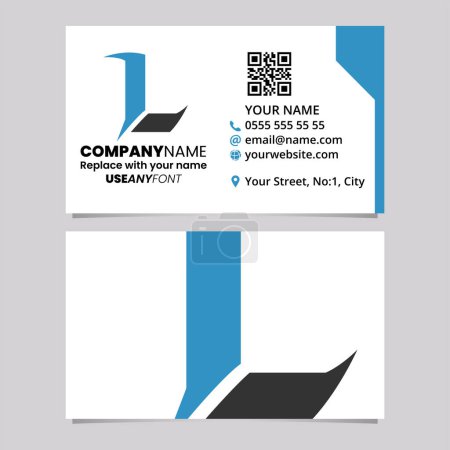 Téléchargez les illustrations : Blue and Black Business Card Template with Sharp Spiked Letter L Logo Icon Over a Light Grey Background - en licence libre de droit