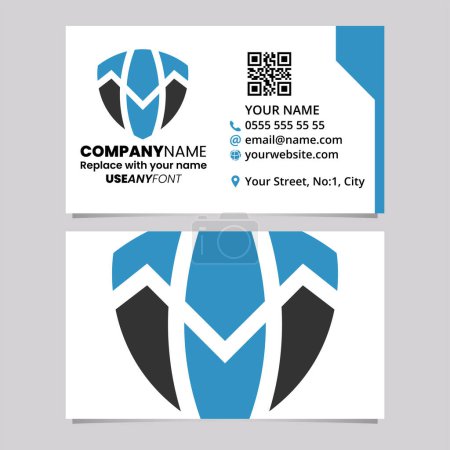 Ilustración de Blue and Black Business Card Template with Shield Shaped Letter T Logo Icon Over a Light Grey Background - Imagen libre de derechos