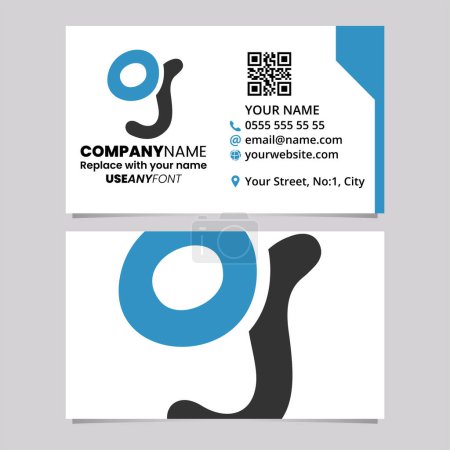 Ilustración de Blue and Black Business Card Template with Soft Round Shaped Letter G Logo Icon Over a Light Grey Background - Imagen libre de derechos