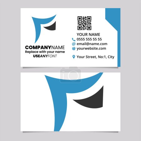 Illustration for Blue and Black Business Card Template with Spiked Letter F Logo Icon Over a Light Grey Background - Royalty Free Image