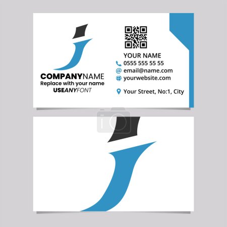 Ilustración de Blue and Black Business Card Template with Spiky Italic Letter J Logo Icon Over a Light Grey Background - Imagen libre de derechos