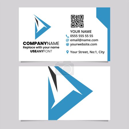 Ilustración de Blue and Black Business Card Template with Spiky Triangular Letter D Logo Icon Over a Light Grey Background - Imagen libre de derechos