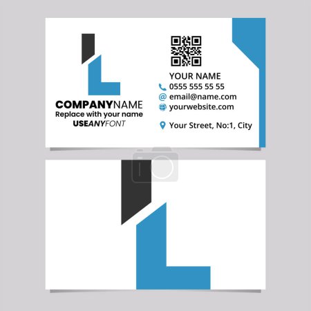 Téléchargez les illustrations : Blue and Black Business Card Template with Split Shaped Letter L Logo Icon Over a Light Grey Background - en licence libre de droit