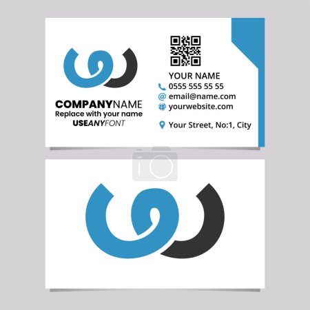 Téléchargez les illustrations : Blue and Black Business Card Template with Spring Shaped Letter W Logo Icon Over a Light Grey Background - en licence libre de droit