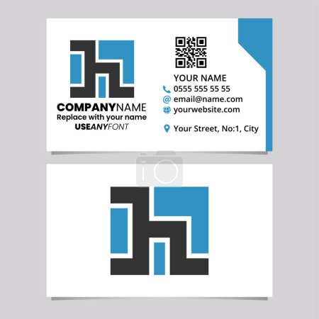 Ilustración de Blue and Black Business Card Template with Square Letter H Logo Icon Over a Light Grey Background - Imagen libre de derechos