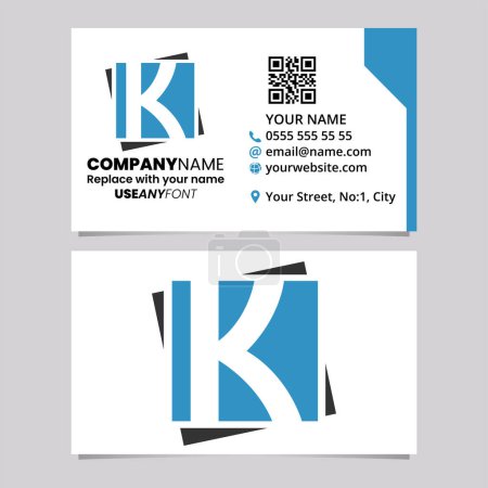 Ilustración de Blue and Black Business Card Template with Square Letter K Logo Icon Over a Light Grey Background - Imagen libre de derechos