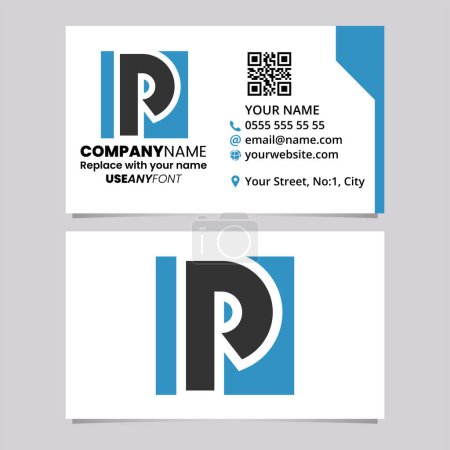 Ilustración de Blue and Black Business Card Template with Square Letter P Logo Icon Over a Light Grey Background - Imagen libre de derechos