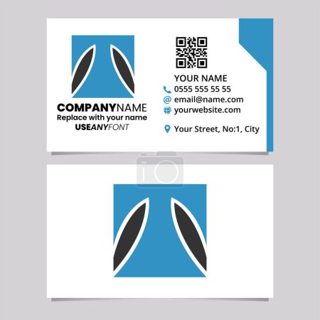 Ilustración de Blue and Black Business Card Template with Square Letter T Logo Icon Over a Light Grey Background - Imagen libre de derechos