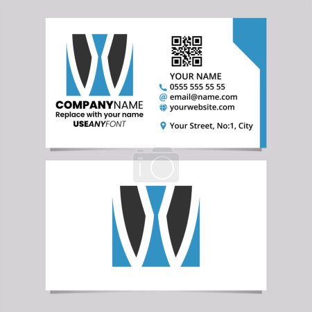 Ilustración de Blue and Black Business Card Template with Square Letter W Logo Icon Over a Light Grey Background - Imagen libre de derechos