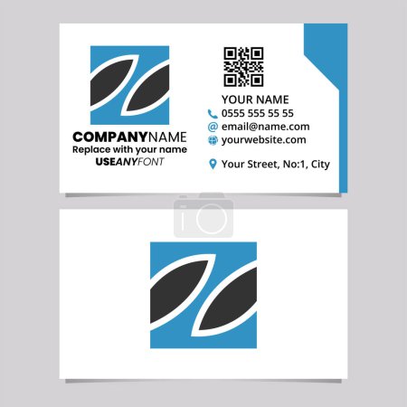 Ilustración de Blue and Black Business Card Template with Square Letter Z Logo Icon Over a Light Grey Background - Imagen libre de derechos