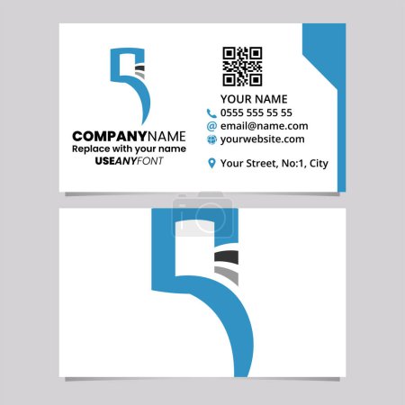 Illustration for Blue and Black Business Card Template with Square Shaped Letter Q Logo Icon Over a Light Grey Background - Royalty Free Image