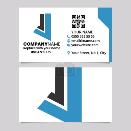 Illustration for Blue and Black Business Card Template with Straight Lined Letter J Logo Icon Over a Light Grey Background - Royalty Free Image